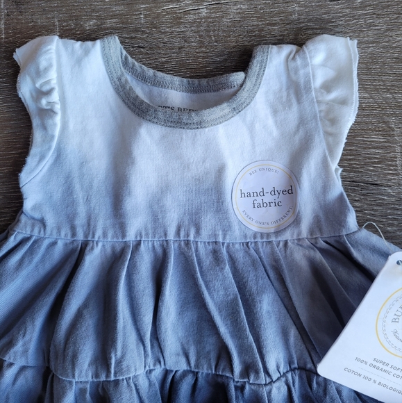 BURTS BEES Blue Smoke Hand Dyed Organic Cotton Dress Size 3-6M - Picture 2 of 7